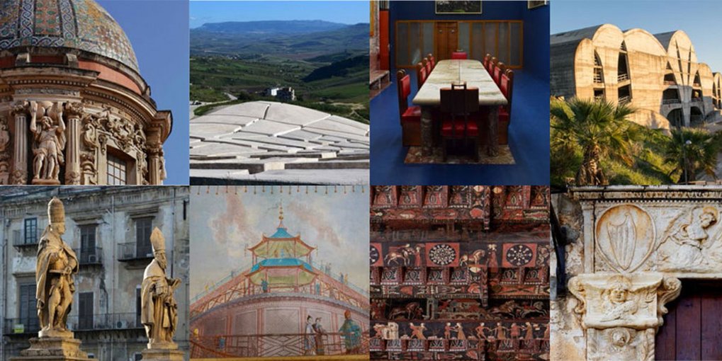Collage of historical architecture, landscapes, and ornate interiors.