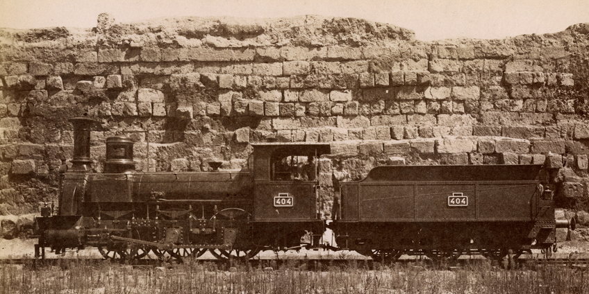 The Servian City Wall on the Esquiline Hill with a locomotive, Salted paper print, 3rd quarter of the 19th c., Photo: Lodovico Tuminello The Servian City Wall on the Esquiline Hill with a locomotive, Salted paper print, 3rd quarter of the 19th c., Photo: Lodovico Tuminello