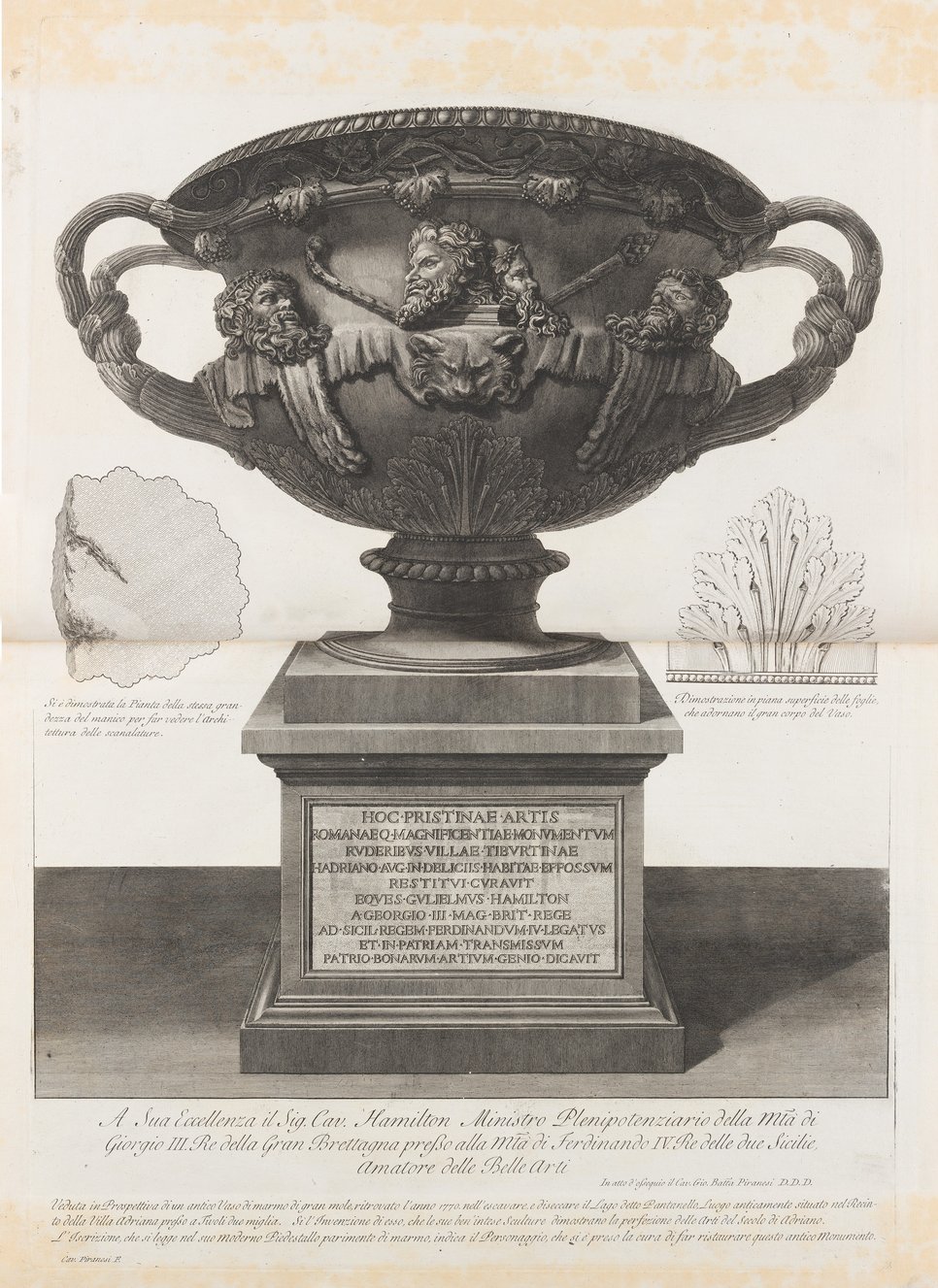 'Warwick Vase' from: Giovanni Battista Piranesi, Vasi, candelabri, cippi…, 1778–1780, vol. I, pl. 2, Etching, 550 x 800 mm (Photo public Domain)
 