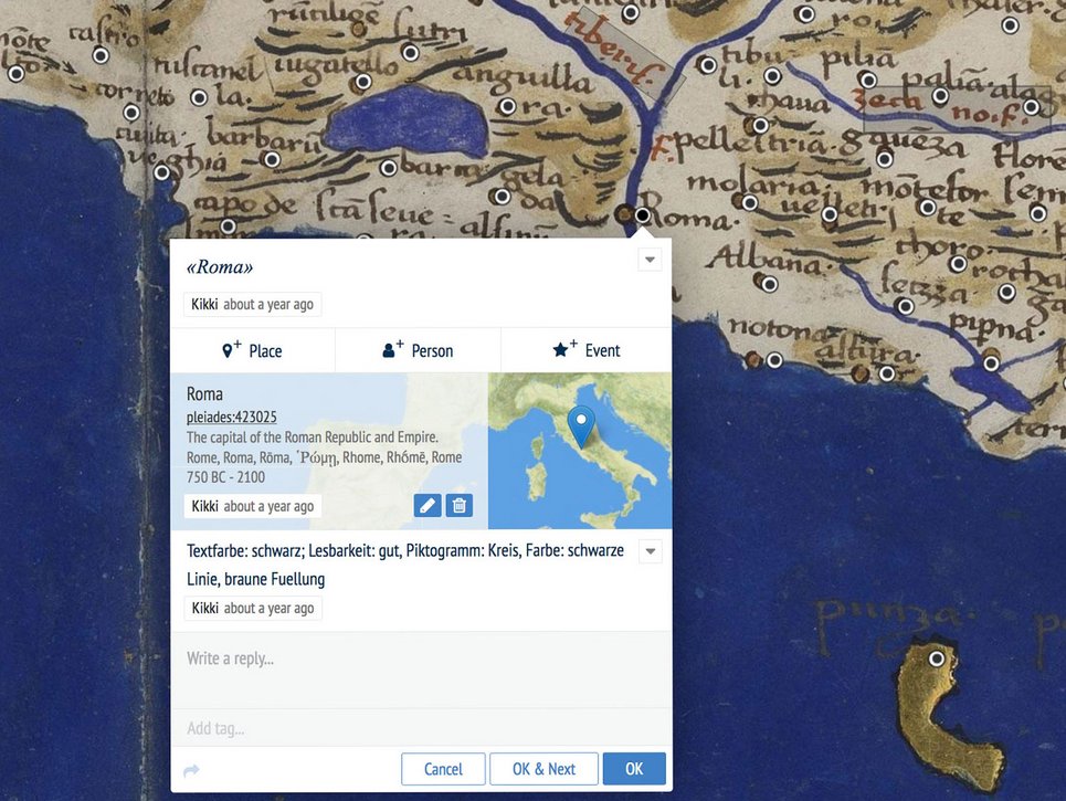 Georeferenzierende Kartenannotation mit dem Pelagios-tool 'Recogito'