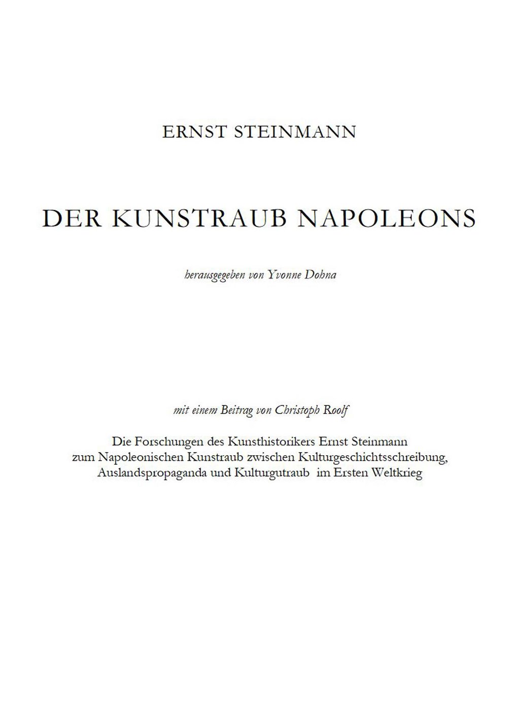Ernst Steinmann, Der Kunstraub Napoleons