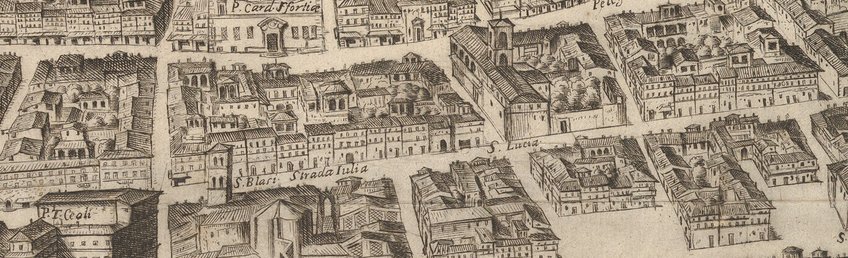 Antonio Tempesta, Plan of the City of Rome (detail), 1645, Etching with some engraving, 105 x 240 cm. New York, Metropolitan Museum of Art (Photo Public Domain) Antonio Tempesta, Plan of the City of Rome (detail), 1645, Etching with some engraving, 105 x 240 cm. New York, Metropolitan Museum of Art (Photo Public Domain)