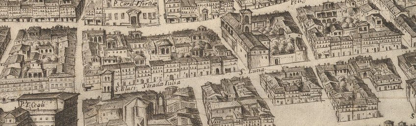 Antonio Tempesta, Pianta di Roma (dettaglio), 1645, incisione, 105 x 240 cm. New York, Metropolitan Museum of Art (foto Public Domain) Antonio Tempesta, Pianta di Roma (dettaglio), 1645, incisione, 105 x 240 cm. New York, Metropolitan Museum of Art (foto Public Domain)