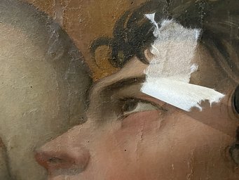 Niccolò Circignani, The Cure at Bethesda (detail), 1565. Orvieto, Museo dell’Opera del Duomo Detailaufnahme einer Holzwand mit sichtbarer Maserung.