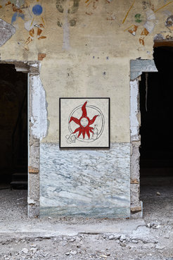 «Did you enjoy it?», 2023, mixed techniques on canvas, 80x80 cm, © Bibliotheca Hertziana, Enrico Fontolan