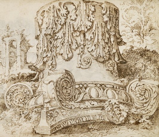 Maarten van Heemskerck, Composite Capital and Colosseum, detail, c. 1532–1536, preliminary drawing in lead pencil pen and brown ink © Staatliche Museen zu Berlin, Kupferstichkabinett / Dietmar Katz