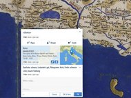 Medieval map overlay with Rome's geographic info and iconography.