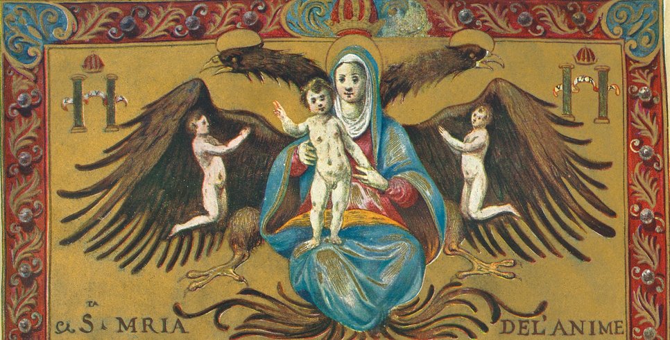 Emblem der Bruderschaft von Santa Maria dell’Anima in Neapel, 1584, Miniaturmalerei (Foto Michael Toll, Die deutsche Nationalkirche…, Freiburg 1909)