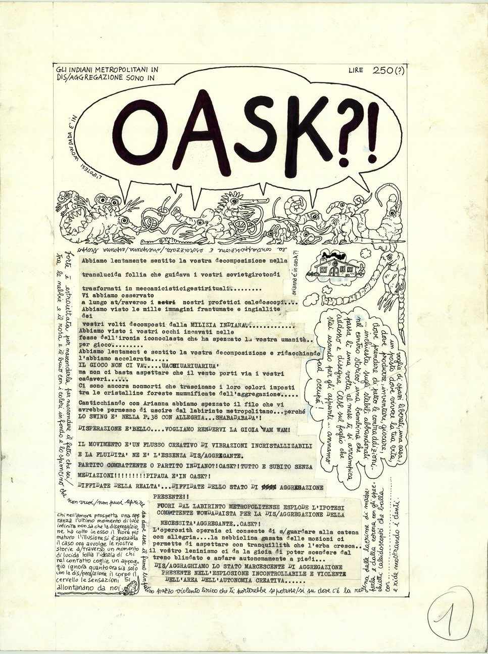 Oask?!, giornale degli indiani metropolitani Roma, 1977. Zeichnung von Pablo Echaurren