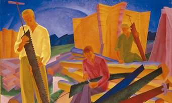 Oleksandr Bohomazov, “Sharpening the Saws”, 1927, oil on canvas, 138x155 cm. National Art Museum of Ukraine, Kyiv Oleksandr Bohomazov, “Sharpening the Saws”, 1927, oil on canvas, 138x155 cm.
National Art Museum of Ukraine, Kyiv