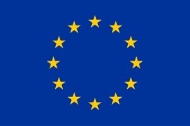 European Union flag featuring a circle of 12 gold stars against a deep blue background.