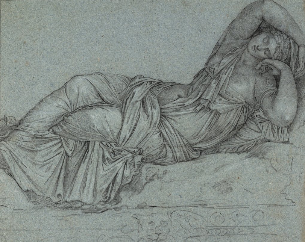 Hendrick Goltzius, Sleeping Ariadne, 1591, drawing with black chalck and white heightening, 253 mm x 299 mm.&nbsp;Haarlem, Tylers Museum (CensusID 47461)&nbsp;