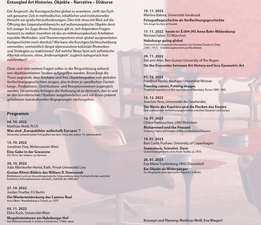 Ringvorlesung: "Entangled Art History" Objekte-Narrative-Diskurse Ringvorlesung: "Entangled Art History" Objekte-Narrative-Diskurse